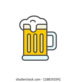 Beer mug with foam colored line icon, vector illustration.
