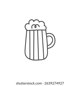 Beer Mug with Foam Doodle Icon. Lager or Ale. Hand drawn alcohol drink symbol. Oktoberfest sign. Line art Sketch style. Vector illustration