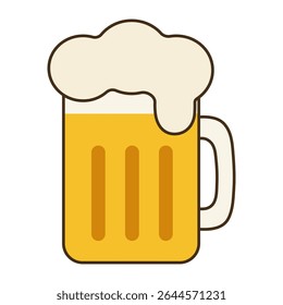 Beer mug with foam. Flat icon isolated on white background. Alcoholic drink concept for Oktoberfest and bar menu.