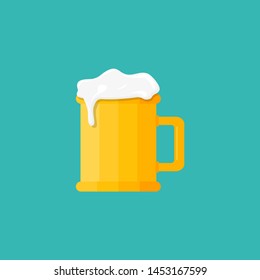 beer mug with foam in flat style, vector