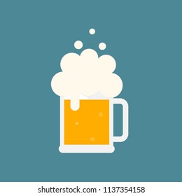 Beer mug with foam. Flat vector illustration. Isolated