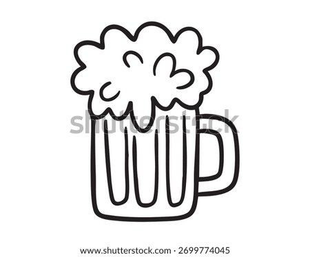 Beer mug with foam hand drawn doodle. Alcohol drink october fest. Vector illustration