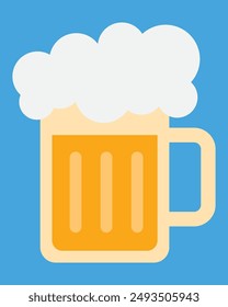 Beer mug with foam, isolated on a blue background. Beer mug icon emoji illustration. Cheer up friend. Lager beer. Have a beer with your friends. Great for pub menu illustrations. Cold drinks concept.