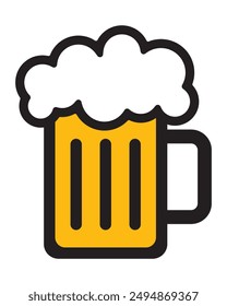 Beer mug with foam, isolated on a white background. Beer mug icon emoji illustration. Cheer up friend. Lager beer. Have a beer with your friends. Great for pub menu illustrations. Cold drinks concept.