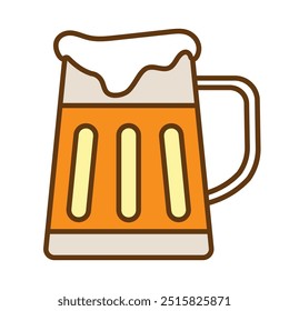 Beer mug with foam, isolated on a white background. Beer mug icon emoji illustration. Cheer up friend. Lager beer. Have a beer with your friends. Great for pub menu illustrations. Cold drinks concept.