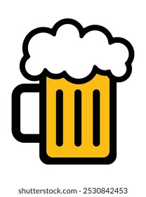 Beer mug with foam, isolated on a white background. Beer mug icon emoji illustration. Cheer up friend. Lager beer. Have a beer with your friends. Great for pub menu illustrations. Cold drinks concept.