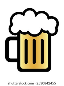 Beer mug with foam, isolated on a white background. Beer mug icon emoji illustration. Cheer up friend. Lager beer. Have a beer with your friends. Great for pub menu illustrations. Cold drinks concept.