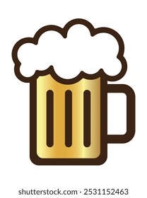 Beer mug with foam, isolated on a white background. Beer mug icon emoji illustration. Cheer up friend. Lager beer. Have a beer with your friends. Great for pub menu illustrations. Cold drinks concept.