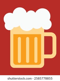 Beer mug with foam, isolated on a brown background. Beer mug icon emoji illustration. Cheer up friend. Lager beer. Have a beer with your friends. Great for pub menu illustrations. Cold drinks concept.