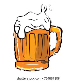 Beer mug with foam isolated on white background, Vector illustration