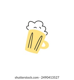 Beer mug with foam on isolated background perfect for St. Patrick's Day holiday design. Traditional integral Irish element for themed design. Flat cartoon style.