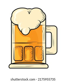 beer mug with foam on white background