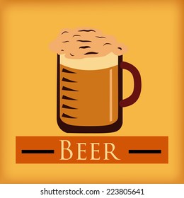 a beer mug with foam on a yellow background