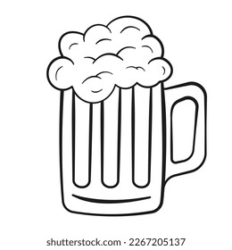 Beer mug with foam, outline. Icon. Vector illustration. Isolated on white background