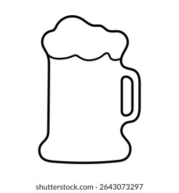 Caneca de cerveja com ícone de contorno de espuma em preto sobre fundo branco, ilustração de estilo linear simples para oktoberfest ou design pub.