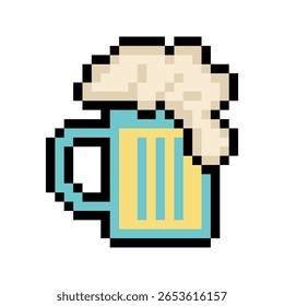 Beer mug with foam in pixel art style
