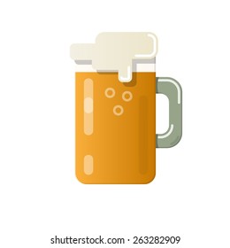 Beer mug with foam. Scalable vector flat  illustration on white background.