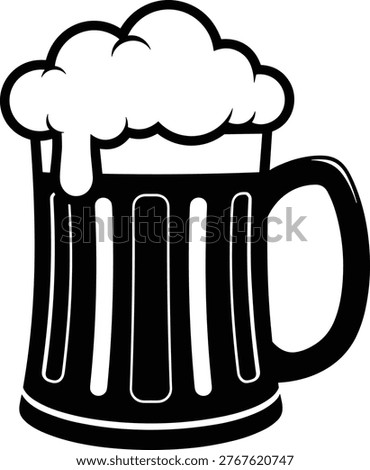 Beer mug with foam silhouette vector illustration, beverage icon artwork, pub drink symbol, social gathering concept, classic stein design element
