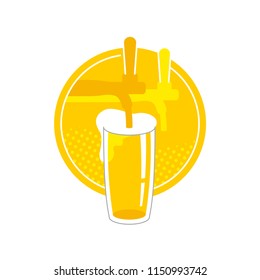 Beer mug with foam and beer tap - vector sticker, label, cup holder for pubs and brewery
