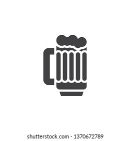Beer mug with foam vector icon. Glass of alcohol drink filled flat sign for mobile concept and web design. Foamy beer glass glyph icon. Symbol, logo illustration. Pixel perfect vector graphics