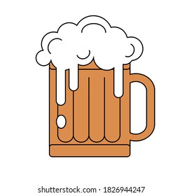 Cerveza con espuma. Ilustración vectorial aislada en fondo blanco. Bebida alcohólica para la celebración del festival Oktoberfest.