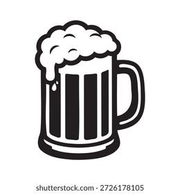 Caneca de cerveja com silhueta de vetor de espuma. Full Glass Stein para bar, bar, torcida, celebração, festa e Oktoberfest Design