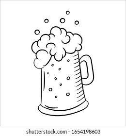 Beer mug with foam.Vector illustration in Doodle style. Isolated object on a white background. For pub design, restaurant menu, signage.
