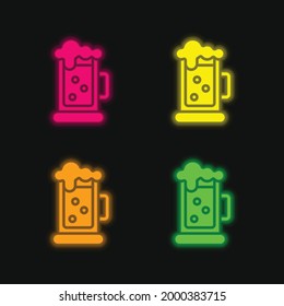 Beer Mug four color glowing neon vector icon