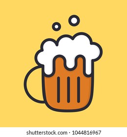 Beer Mug With Froth. Ale. Cartoon Alcohol Icon. Flat Style. Vector Illustration Isolated On Background.