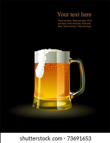 Beer mug with froth over black background