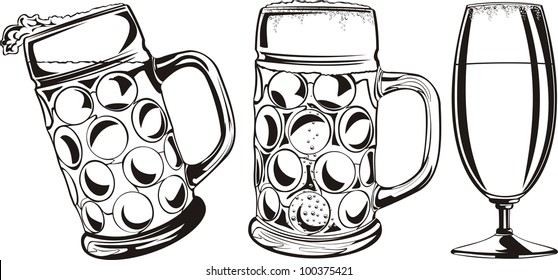 beer mug and glass - black and white