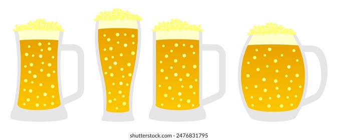 beer mug glass with foam vector set. trendy design vector illustration isolated on white background.