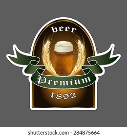 Beer mug glass house design menu background. Retro beer vector poster. Vintage poster template for cold beer. 