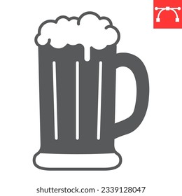 Icono de glifo de jarabe de cerveza, oktoberfest y alcohol, icono del vector de vidrio de cerveza, gráficos vectoriales de bebida alcohólica, signo sólido de trazo editable, eps 10.