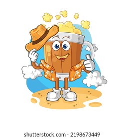 the beer mug go on vacation. cartoon mascot vector