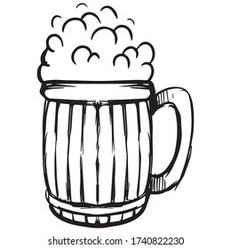 beer mug graphic design vector illustration, icon, bar logo, art tattoo sketch, retro, use in print, hand draw