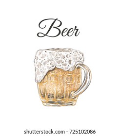 beer mug hand drawing. beer foam vector illustration