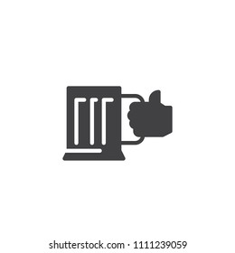 Beer mug in hand vector icon. filled flat sign for mobile concept and web design. Hand hold a glass of beer simple solid icon. Symbol, logo illustration. Pixel perfect vector graphics
