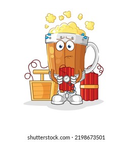 la taza de cerveza que contiene dinamita. vector de mascota de dibujos animados