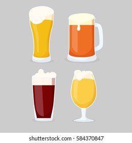 Beer mug holiday set design. Isolated vector illustration. Good for party, menu design.
