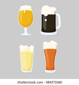 Beer mug holiday set design. Isolated vector illustration. Good for party, menu design.