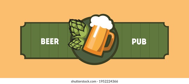 Beer mug with hop cones. Vector illustration in flat style.