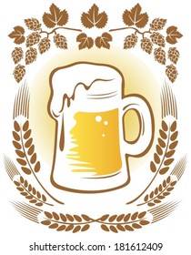 Beer mug and hop on a white background.