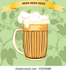 Beer mug with hop pattern. Vector.