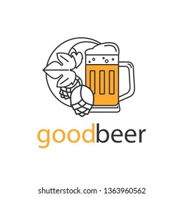 Beer mug and hops. Brewery logo, craft beer label, alcohol shop, pub icon. Vector symbol in modern line style. Bar linear sign.