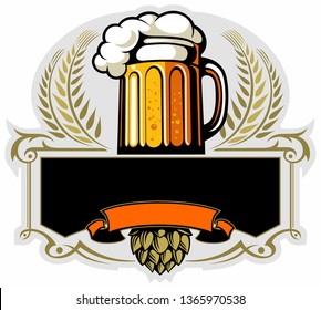 Beer mug and hops. Brewery logo, craft beer label, pub logo. Beer logo design concept.