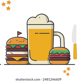 Beer Mug Icon In Cartoon Style Illustration Burger Cartoon Food Lovely Burger Cute And Kawaii Ice Cream Mascot