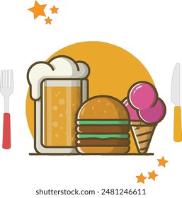 Beer Mug Icon In Cartoon Style Illustration Burger Cartoon Food Lovely Burger Cute And Kawaii Ice Cream Mascot