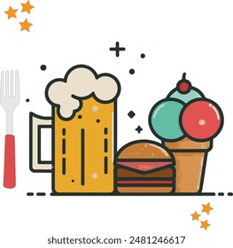 Beer Mug Icon In Cartoon Style Illustration Burger Cartoon Food Lovely Burger Cute And Kawaii Ice Cream Mascot