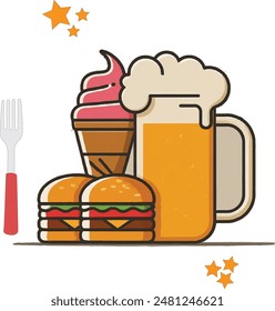 Beer Mug Icon In Cartoon Style Illustration Burger Cartoon Food Lovely Burger Cute And Kawaii Ice Cream Mascot